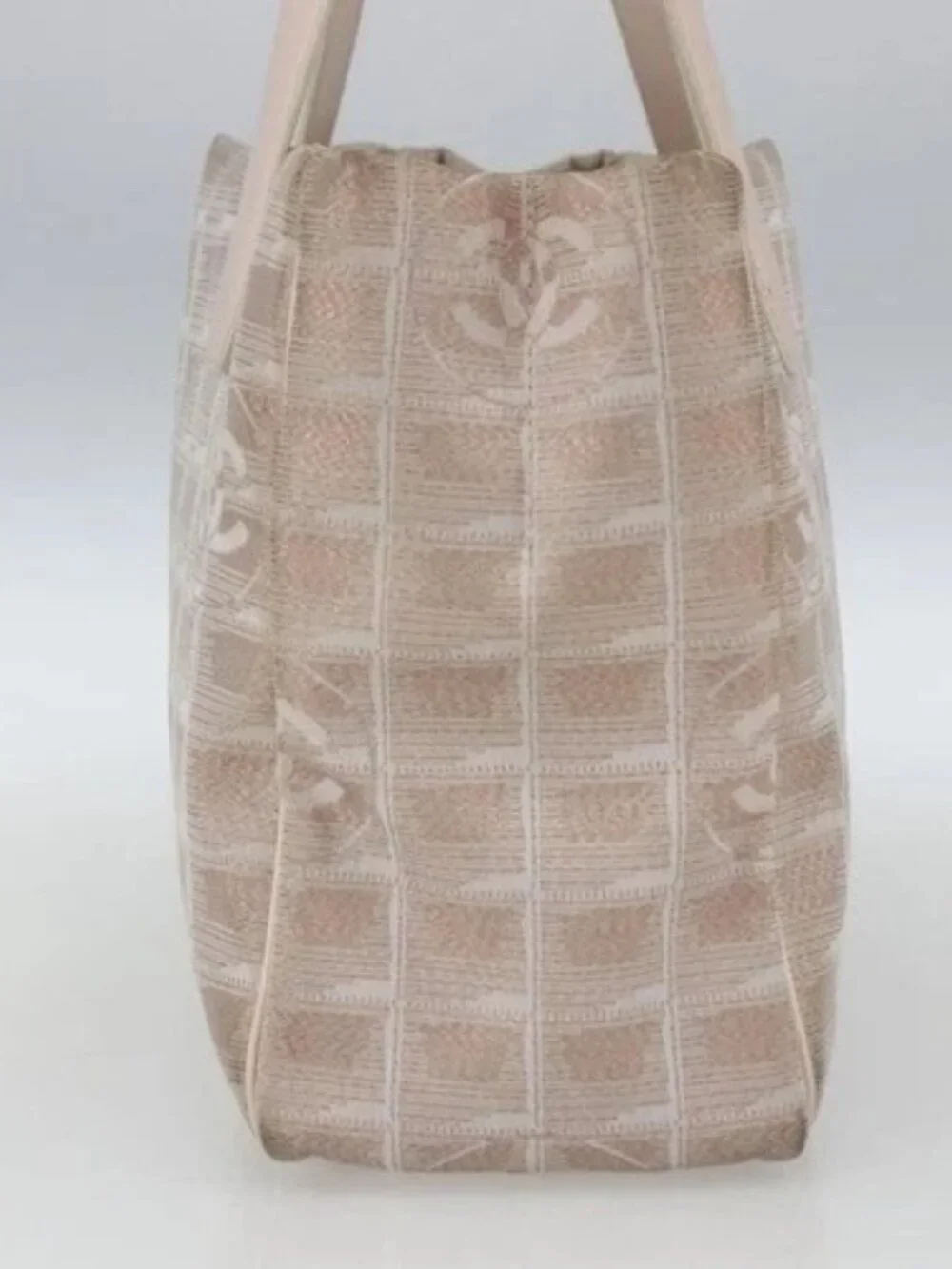 CHANEL New Travel Line Tote Bag Nylon Beige Silver CC Auth th6582